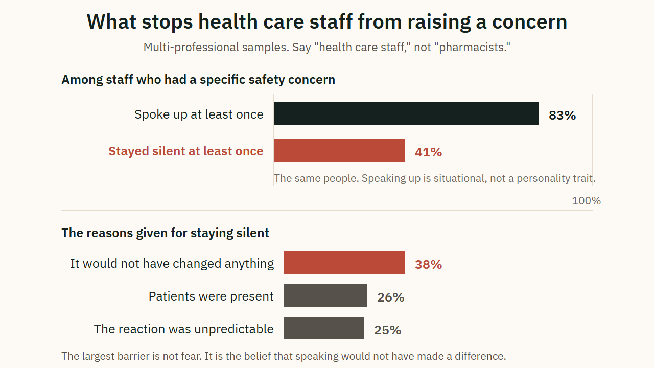 What stops health care staff from raising a concern