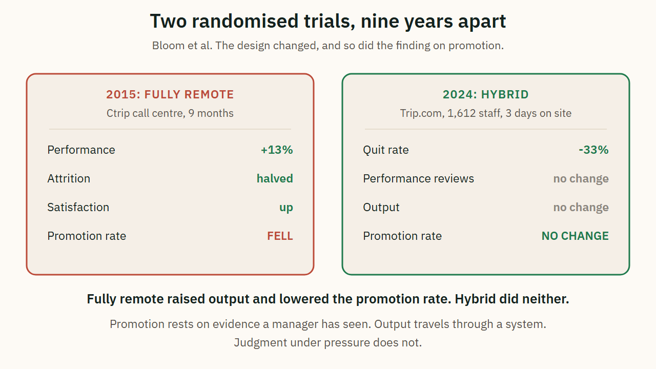 The 2015 and 2024 randomised trials compared on promotion outcomes