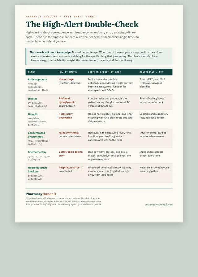 The High-Alert Double-Check cheat sheet